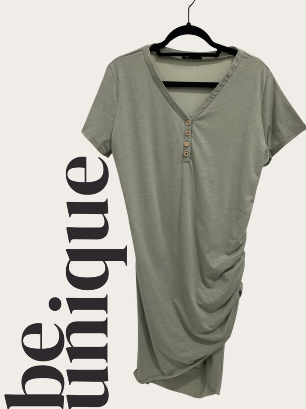 BTFBM Sage Green Ruched Side Henley T-Shirt Dress XL